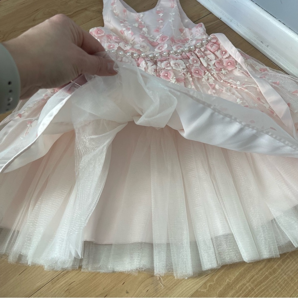American Princess Toddler Pink Floral Embroidered Lace Pearls Formal Dress 6 - Picture 9 of 9